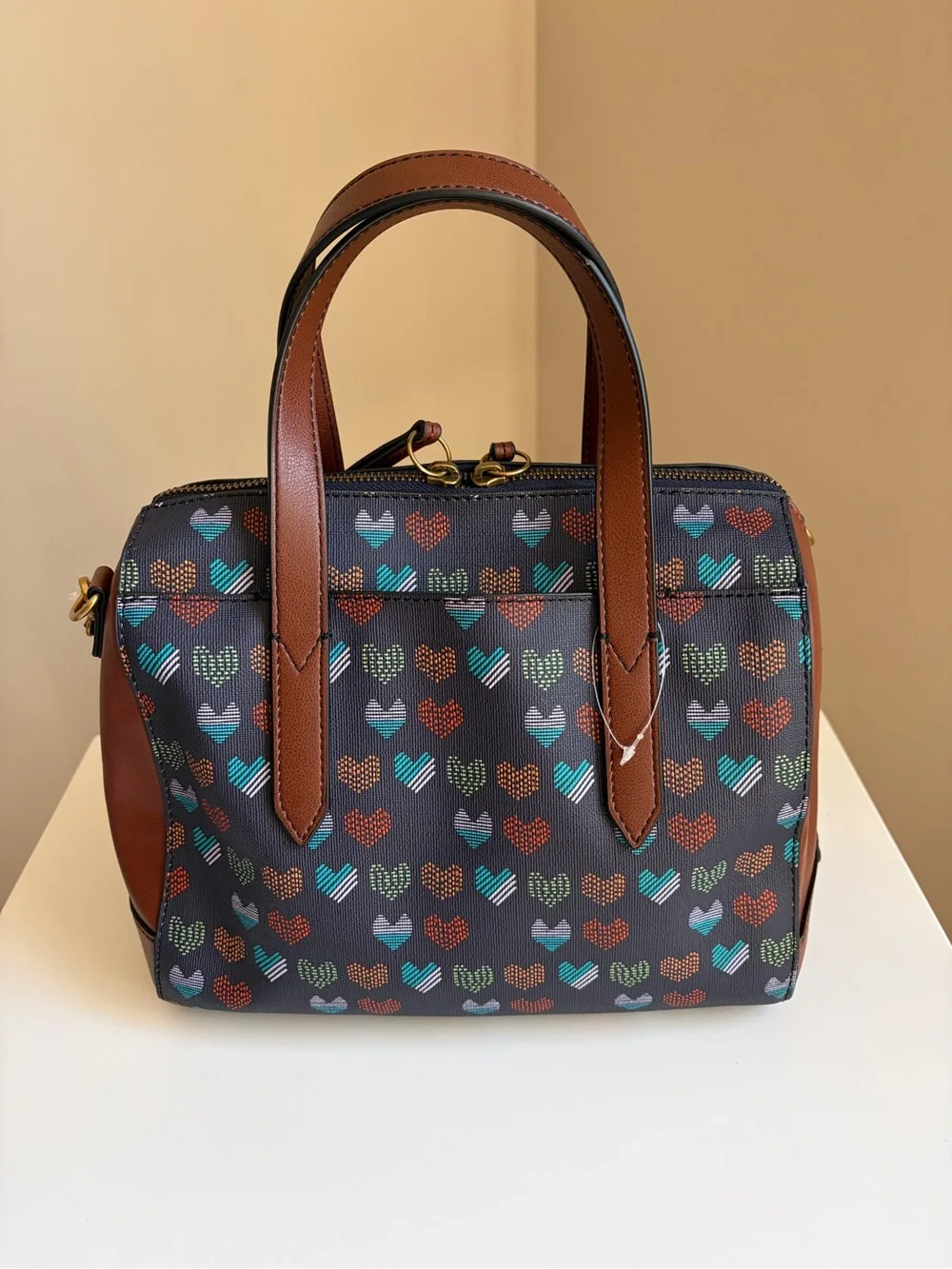 Fossil Sydney Satchel Heart Print NWOT
